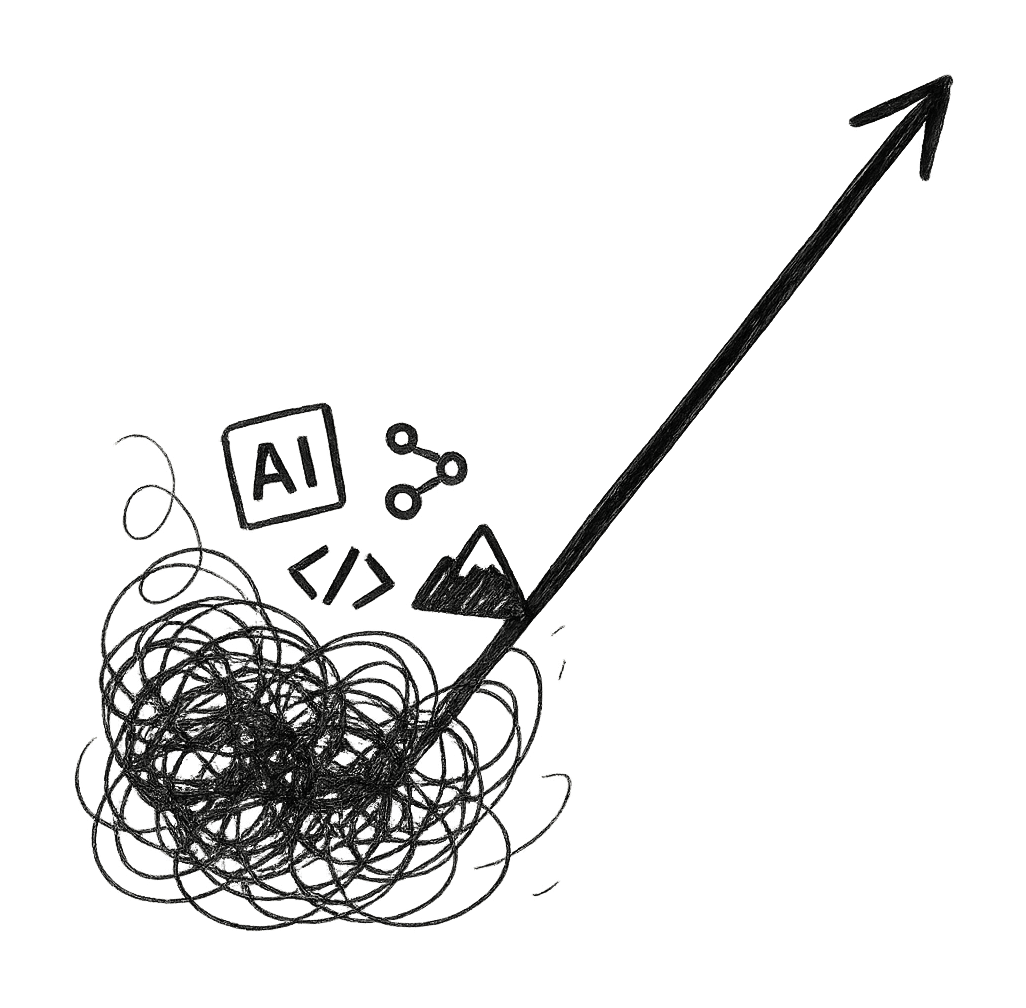 A tangle of AI tools — Clay, Claude Code, ChatGPT, n8n, HubSpot — resolving into one clean revenue pipeline